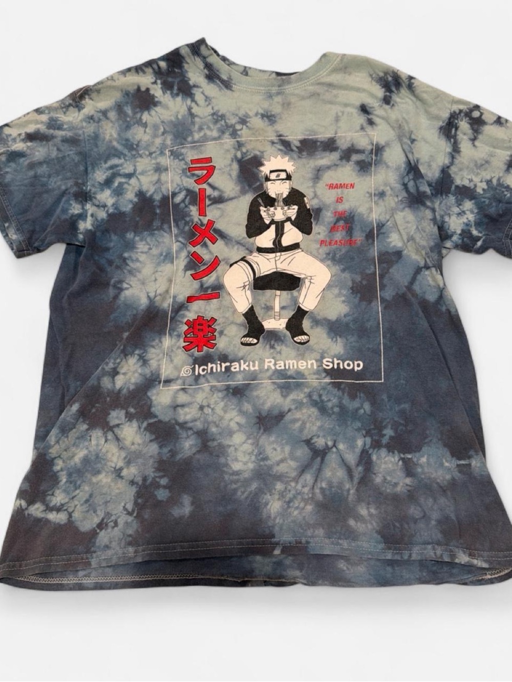 Men's Blue Tie-Dye Naruto Ichiraku Ramen Graphic Tee